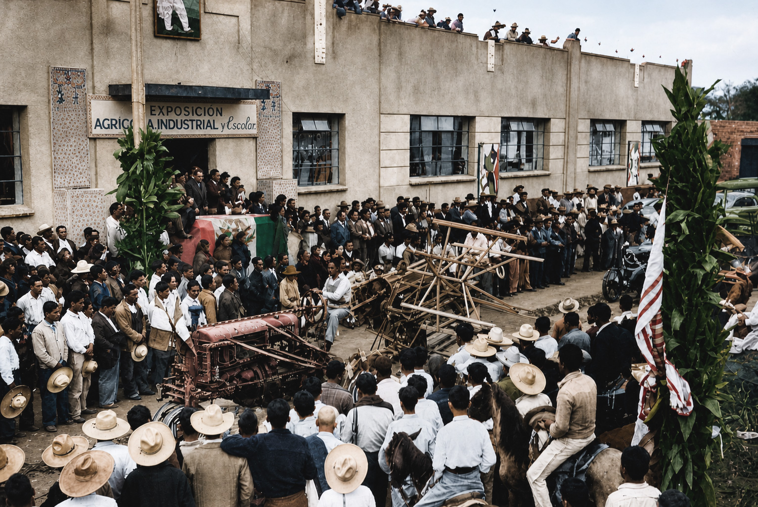 Muestra de maquinaria agrícola durante la segunda edición de la exposición agrícola, ganadera, industrial y escolar